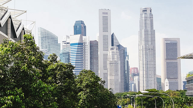 panoramic skyline of skyscrapers